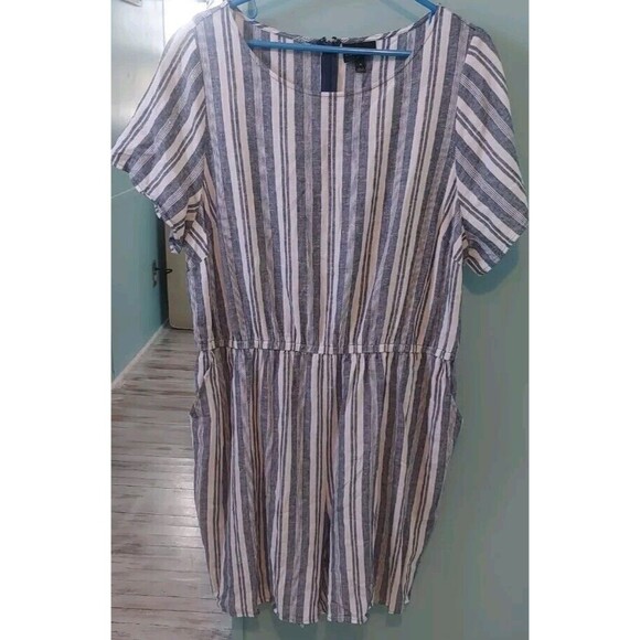 * LANE BRYANT Navy & White Stripe Rayon-linen blend Romper 18 - Picture 1 of 8